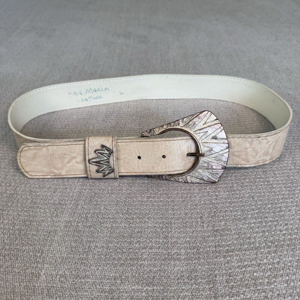Vintage San Marcos Leather Belt Silver Sun Buckle Western Southwest sz S/M 548